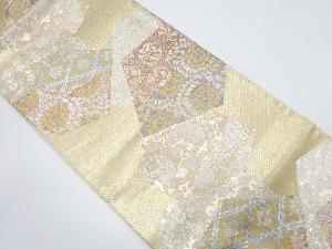 アンティーク　佐賀錦切り嵌め風蝶に花古典柄模様織出し袋帯（材料）